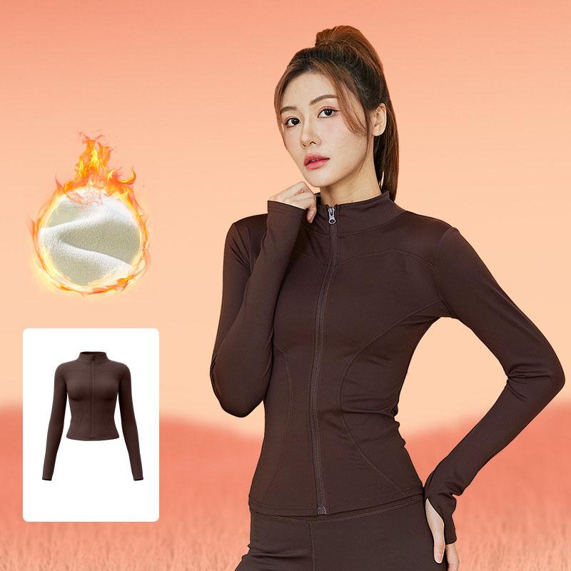 Winter High Elastic Peach Yoga Jackets Solid Clothes Long Sleeve Fleece Thick Yoga Jacket Women Zipper Fitness Yoga Coat