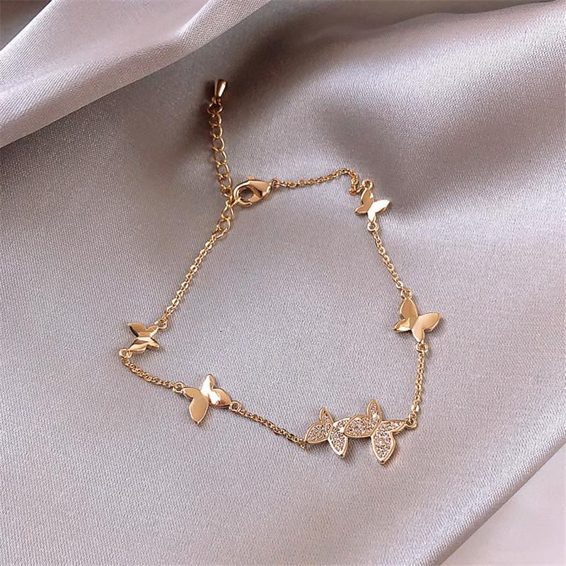 Korean Cute Star Moon Butterfly Pendant Bracelet Girl Trendy Elegant Shiny Zirconia Adjustable Chain Bracelet Women Jewelry Gift
