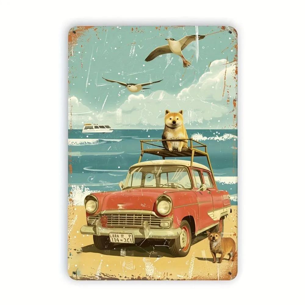 Retro Tin Puppy Christmas Toys Metal Wall Sign 20x30cm Holiday Home Decor