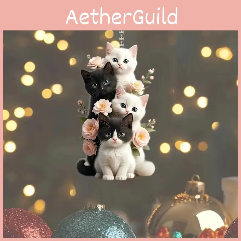 Charming 2d Acrylic Cream Cat Hanging Ornament For Car Rearview Mirror Decor