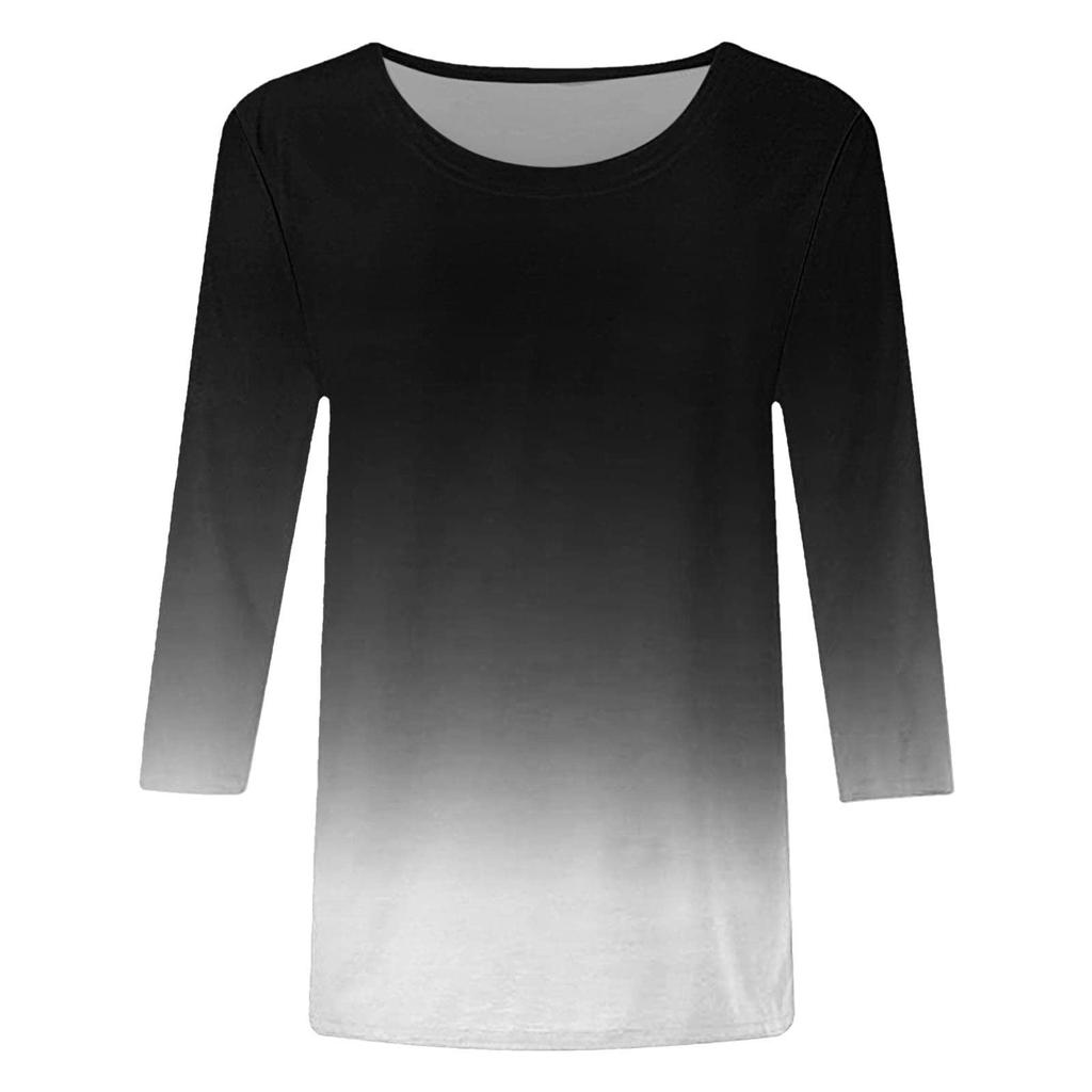 Spring and Autumn Round Neck 3D Gradient Printed T-shirts Fashionable Casual Long Sleeved Women's T-shirts