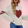 Women's Winter Versatile Long Sleeve Contrast Color Valentine's Day Love Loose Knitted Round Neck Pullover Sweater