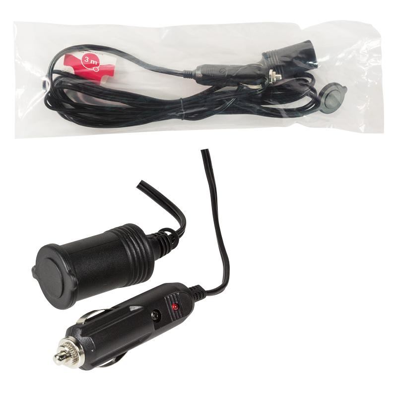 LogiLink Cigarette Lighter Extension Cable 3m, 12V, Fuse, Black, for Car