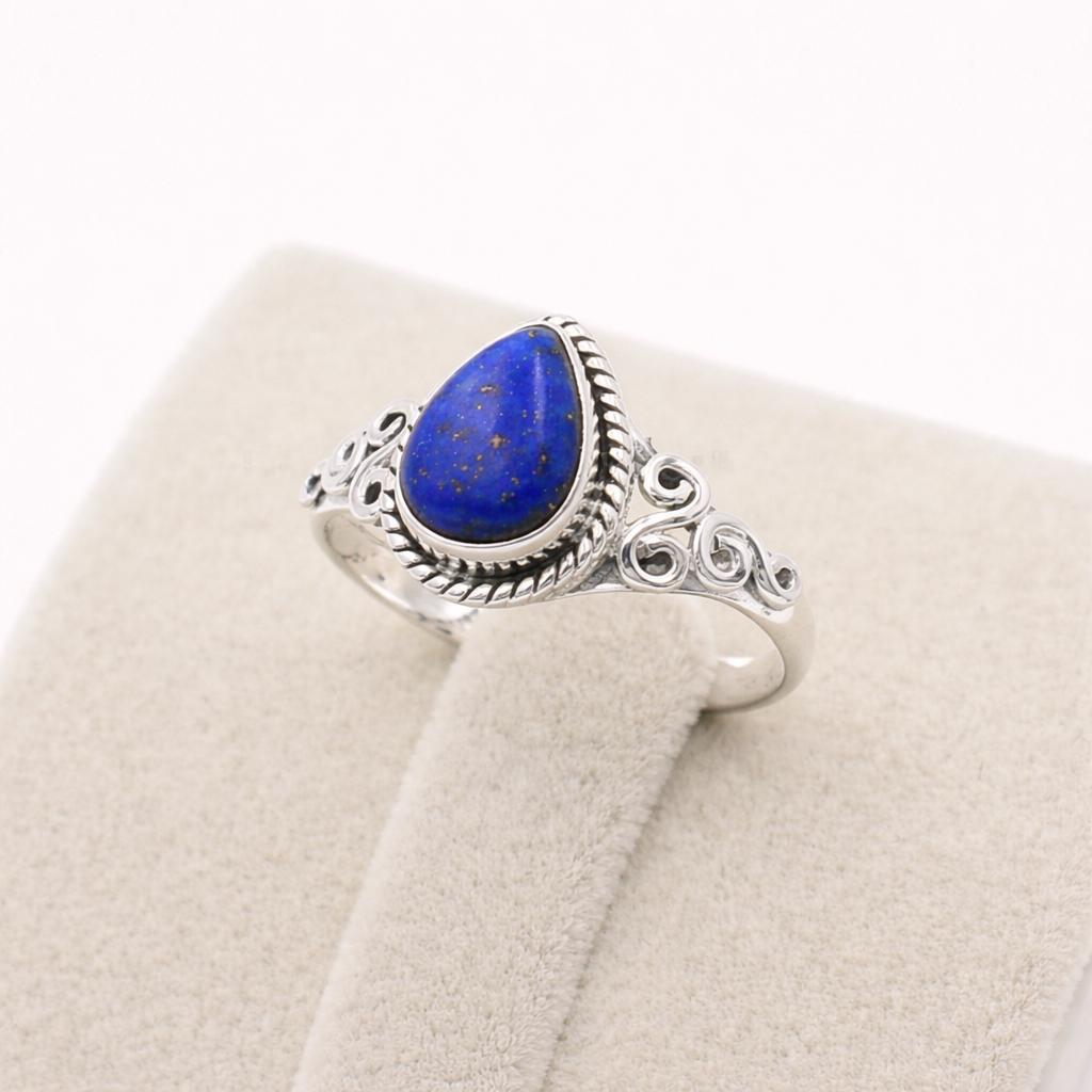 Sterling Silver Lapis Lazuli Ring, Pear Shape Gemstone Ring, Boho Statement Ring, Handmade Blue Stone Jewelry, Gift for Her