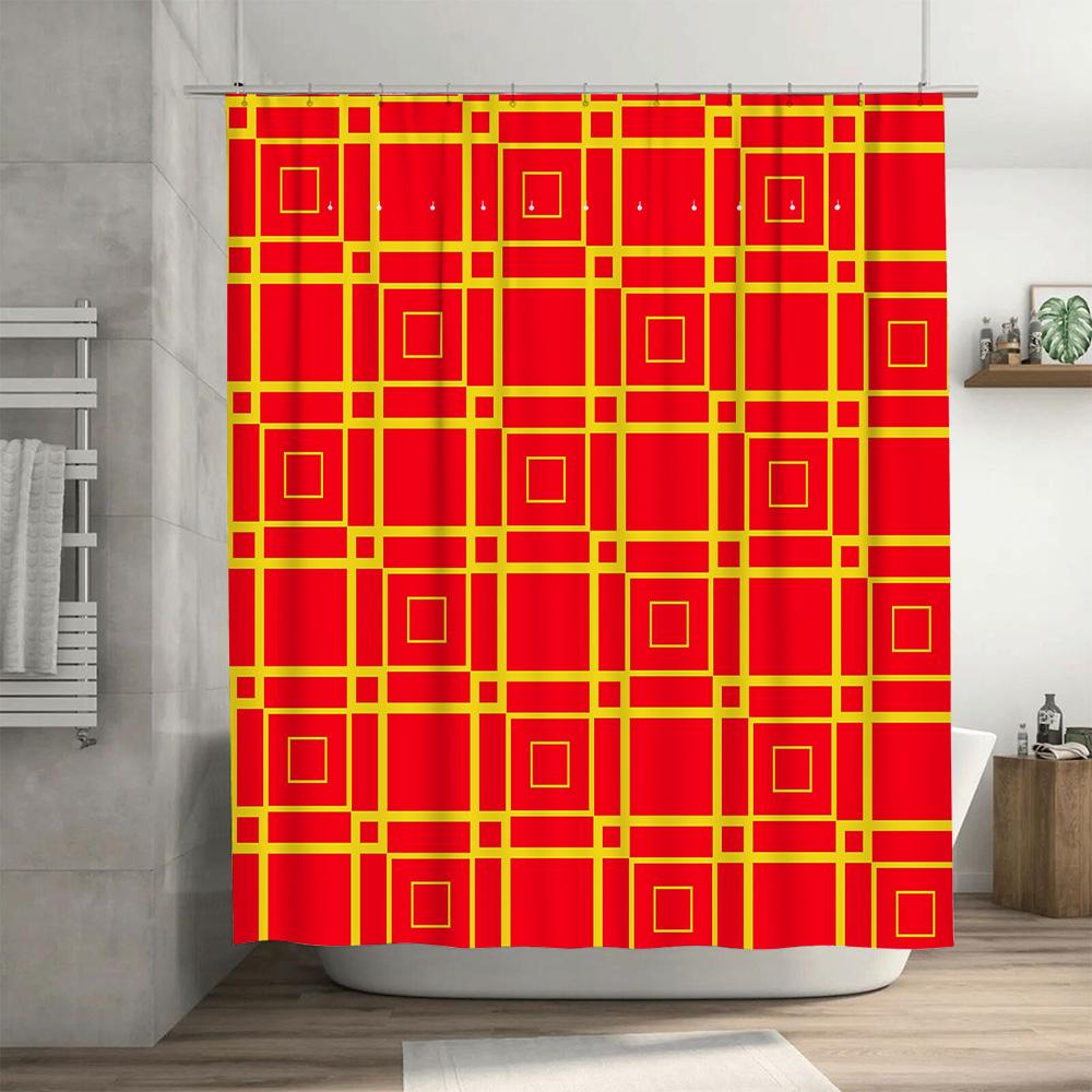Plaid Shower Curtain Checkered Fabric Bathtub Privacy Decor Waterproof Bath Rug Set for Home Bathroom Navy Blue Black 3D Printed