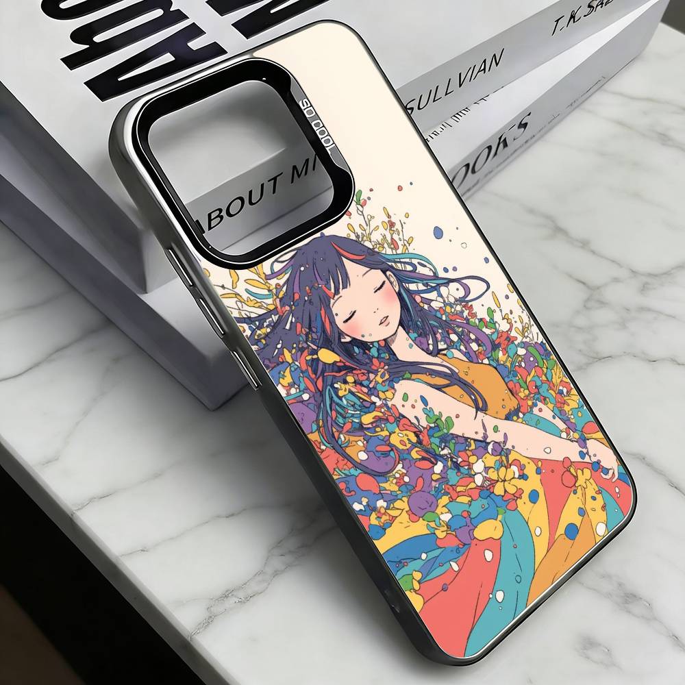 C-Cartoon illustration Phone Case For iPhone 17,16,15,14,13,12,11 Plus,Pro Max,XS,Colored Silver Plated Inside Cover