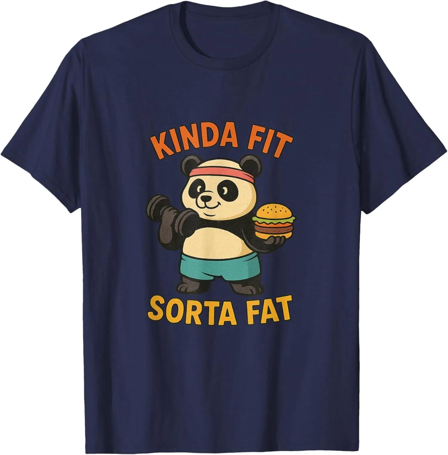Kinda Fit Sorta Fat Funny Panda Gym Workout Cotton TShirt Cute Graphic Tee S
