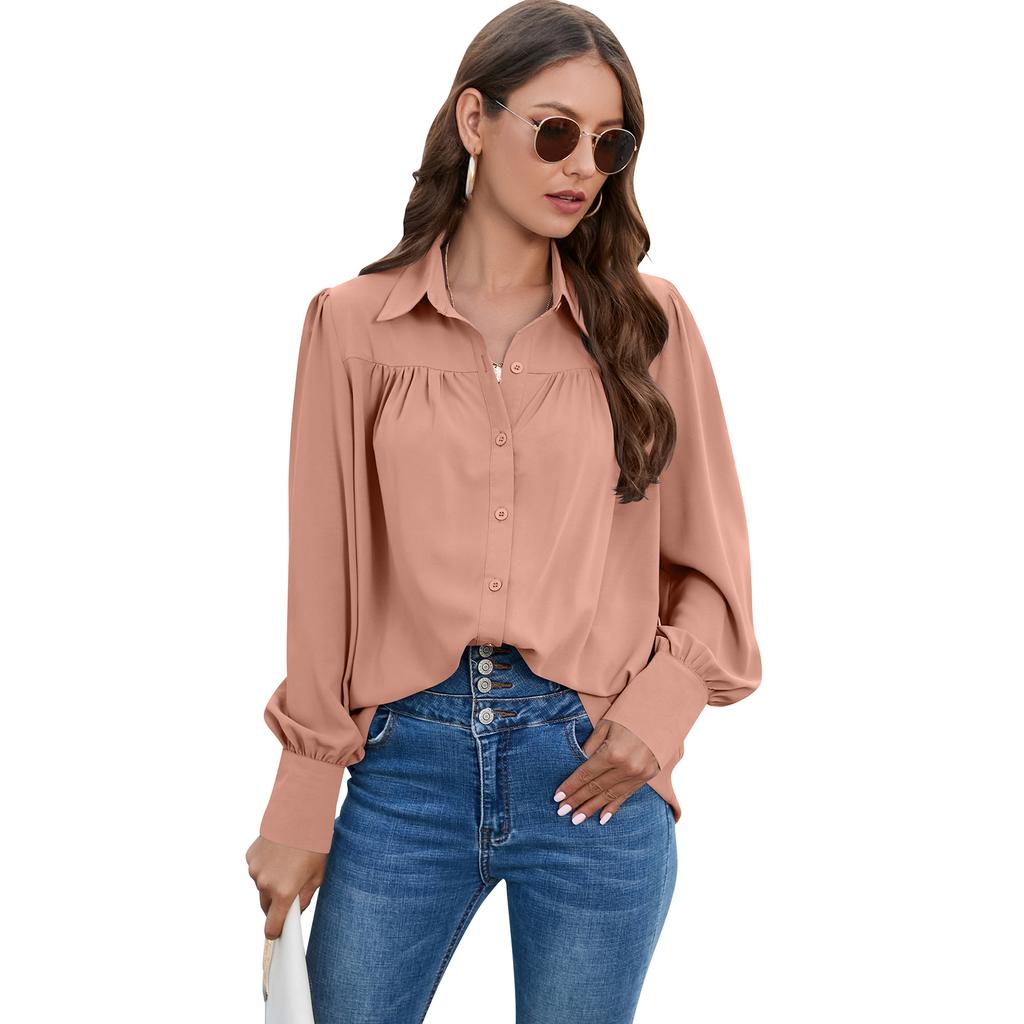 Spring and Autumn Women's Shirt Pleated Long Sleeve Blouse Tops Temperament Elegant Plus Size