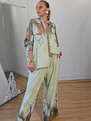 Conjunto de Top Estampado y Pantalones de Pierna Ancha de Moda Europea y Americana de Otoño 2025