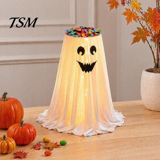 Decorative Candy Dish for Home Halloween Ghost Bowl Stand with Remote Control, Large LED Lighted Festive Cute Holder Front Door Porch Outdoor