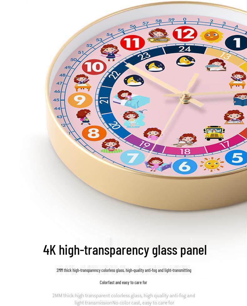 Kids' Educational Cartoon Wall Clock for Learning Time - Silent Clock for Children's Bedroom and School