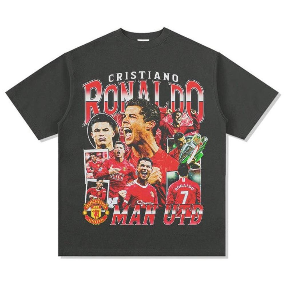 Cristiano Ronaldo Vintage Black & White Portrait Graphic T-Shirt, Unisex Oversized Streetwear, Football Fan Gift
