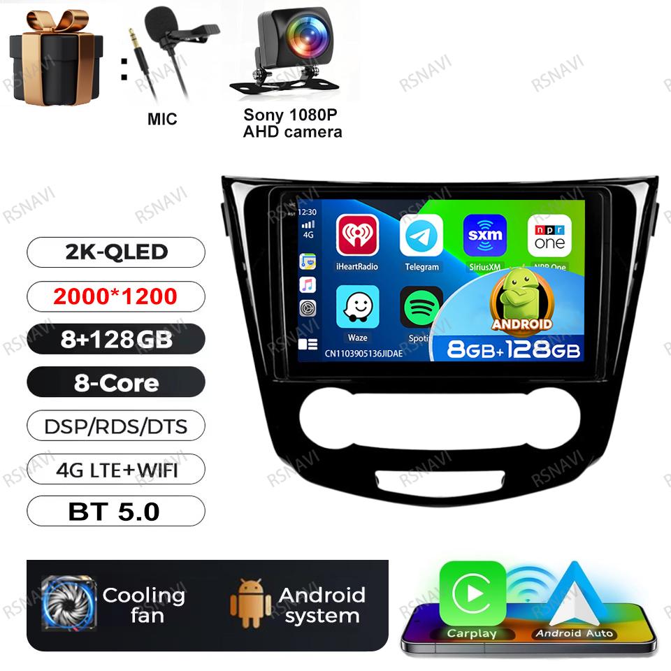 Car Radio Android 16 For Nissan Qashqai 2 J11 X-Trail T32 Rogue 2013-2021 Head Unit GPS Wireless Carplay Auto Autoradio DVD QLED