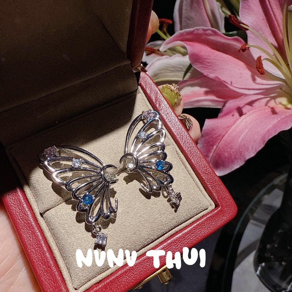 Jewelry, Rainbow Butterfly Gem Necklace, Exquisite Butterfly, Hollow Butterfly Zircon Earrings, Dating Set