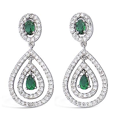 [L7683] - Silver Earrings 'Sissi' Green White Silver (rhodium Plated) - 31x14 Mm