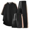 Sports Suit Striped T-shirt Trousers Three-piece Suit For Men Versatile Loose Five-quarter Pants Casual Suit For Men