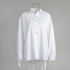Women's Oversized Button Down Shirt Loose Fit Point Collar Long Sleeve Solid Cotton Blouse