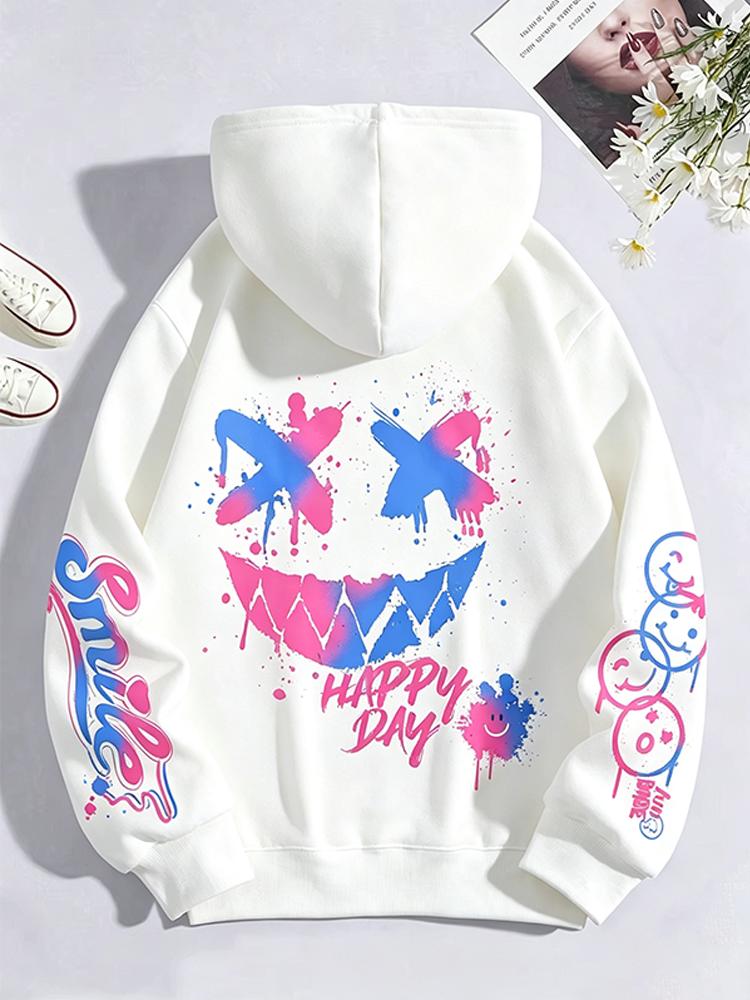 New Autumn Men's Personalized Smiling Face Print Comfortable Breathable Hooded Sweatshirt Outdoor Street Fashion Hooded Sweatshi