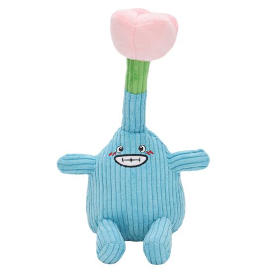 Plush Flower Dog Toy Corduroy Tulip Squeaky Chew Toy Interactive Stuffed Puppy Teething Toy for Teeth Cleaning Tug-of-War