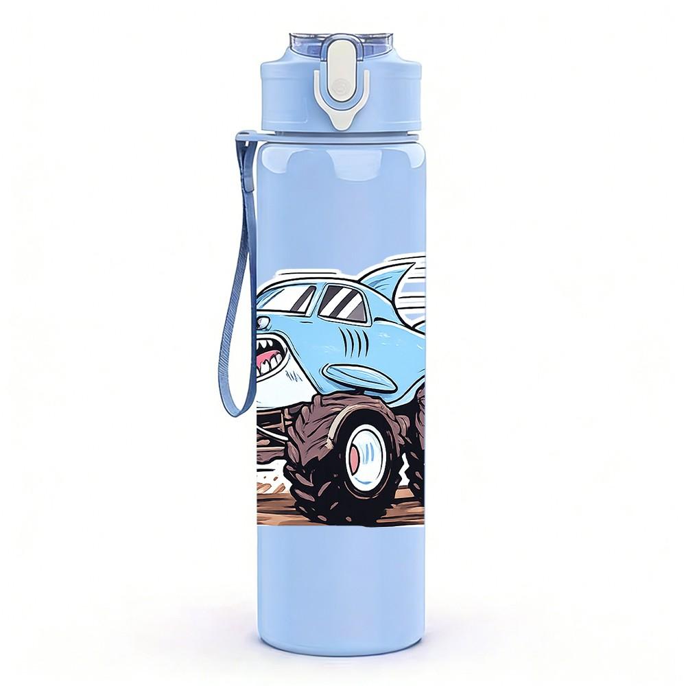 1PC Blue Monster Truck Offroad Print 750ml Color Plastic Sports Water Bottle Leakproof Flip Straw Lid Suitable for Sports Office Home Use