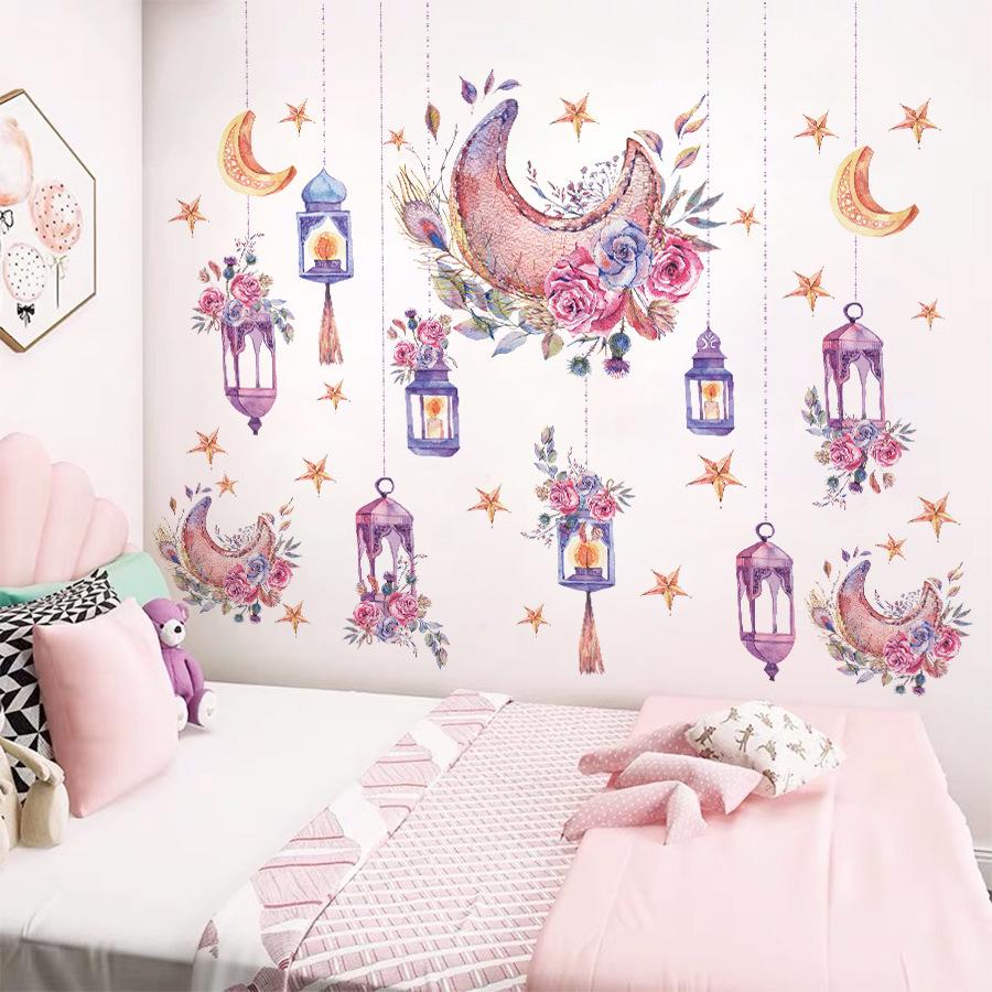 Star Moon Pendant Self Adhesive Wall Stickers for Girls' Style Room, Bedroom Decoration, Wall Stickers