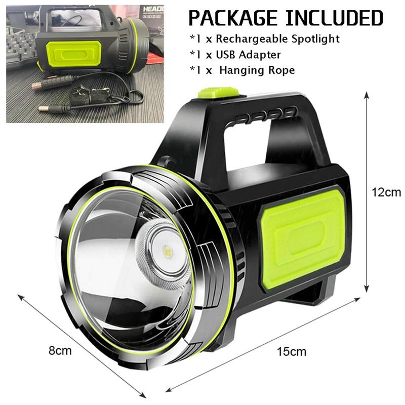 Portable Hand Lamp Rechargeable LED Strong Searchlight Flashlight 2 Lighting Modes Emergency Hiking Camping Energe Saving Torch