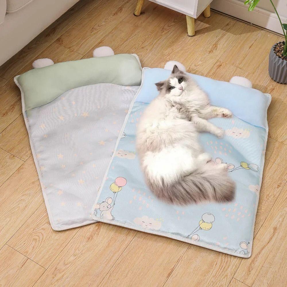 Anti-Slip Ice Silk Dog Cat Bed Breathable Cooling Pet Mat Cool Blanket Dog Ice Pad Nest  for Summer