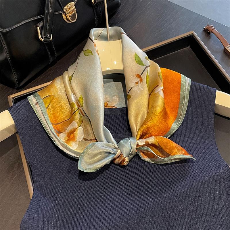 Luxury Shawl  100% Real Silk Square Scarf Women Designer Floral Print Neckerchief Female Hijab Bandana Headband