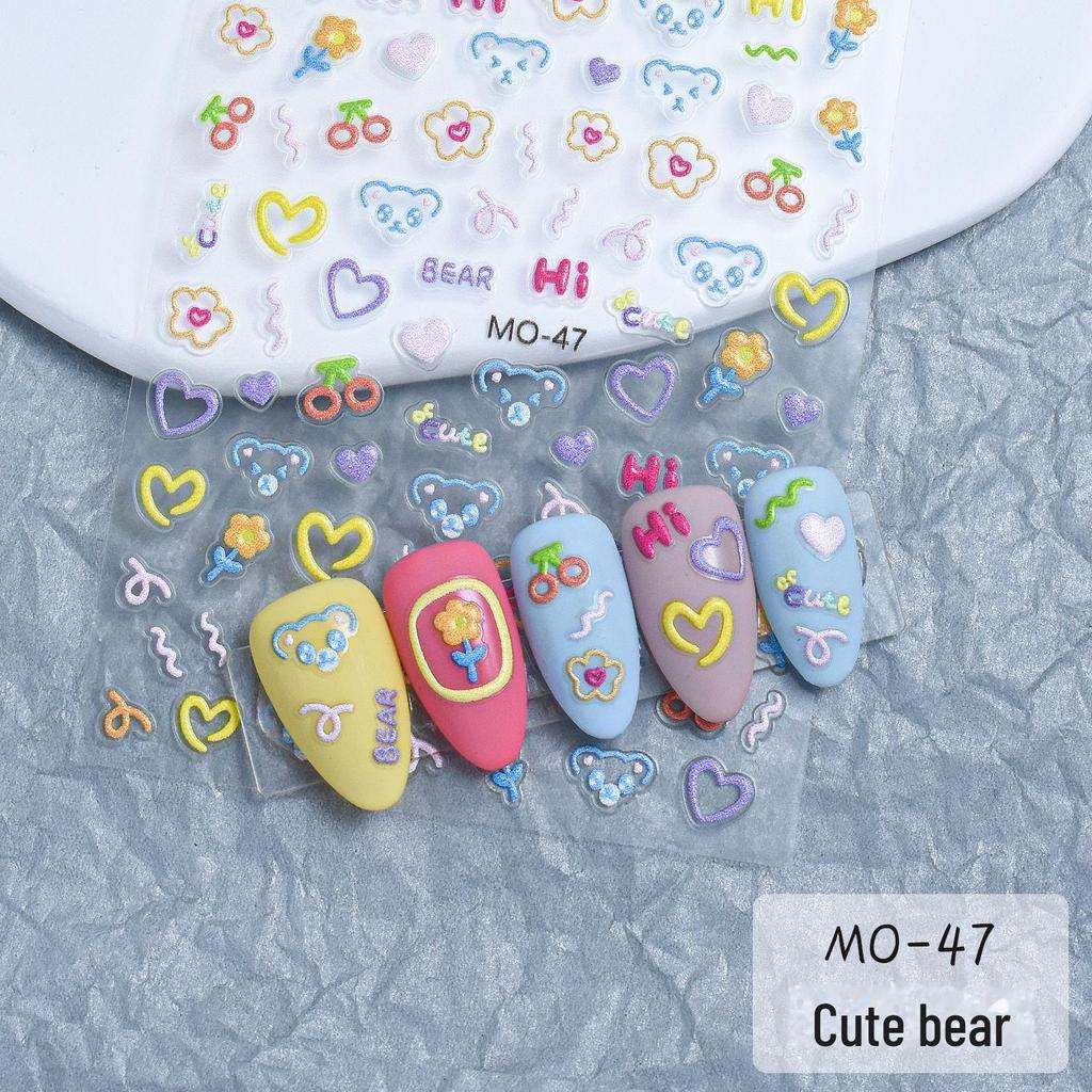 Adesivos de Nail Art Estilo Dopamina: Letras em relevo, números e designs fofos