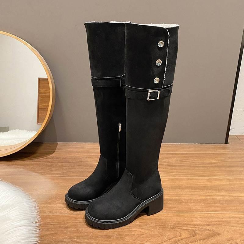 Small snow boots women's 2025 autumn and winter boots with fleece inner height-increasing tube over the knee warm long boots