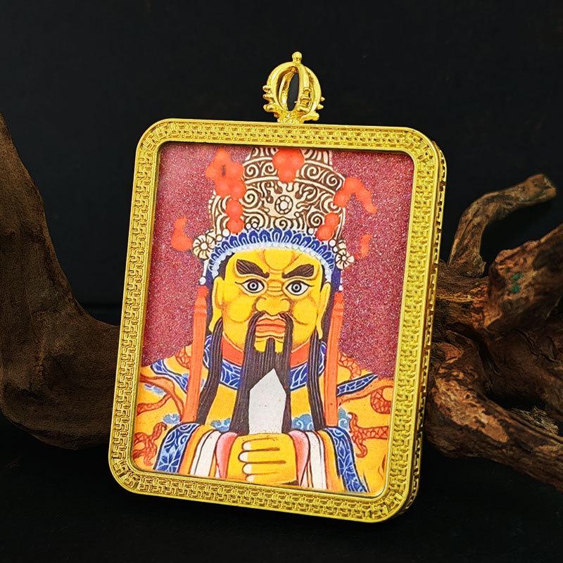 Zodiac Cinnabar Thangka Pendant - Eight Guardian Deities Amulet Box (Samantabhadra & Manjushri)