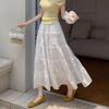 Lace new French thin splicing dress summer skirt white 2026 cake high waist embroidered umbrella skirt