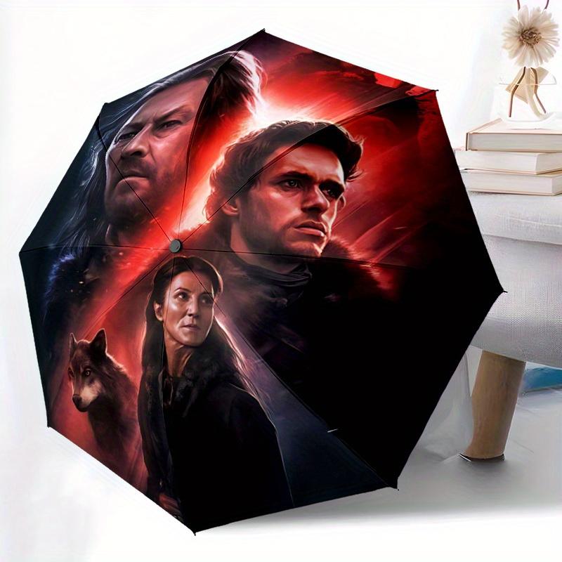 1pc Game of Thrones Automatic Folding Umbrella, Portable Collapsible Design, 8-Rib Iron Frame, All-Season Casual Outdoor Accessory for Christmas Birth