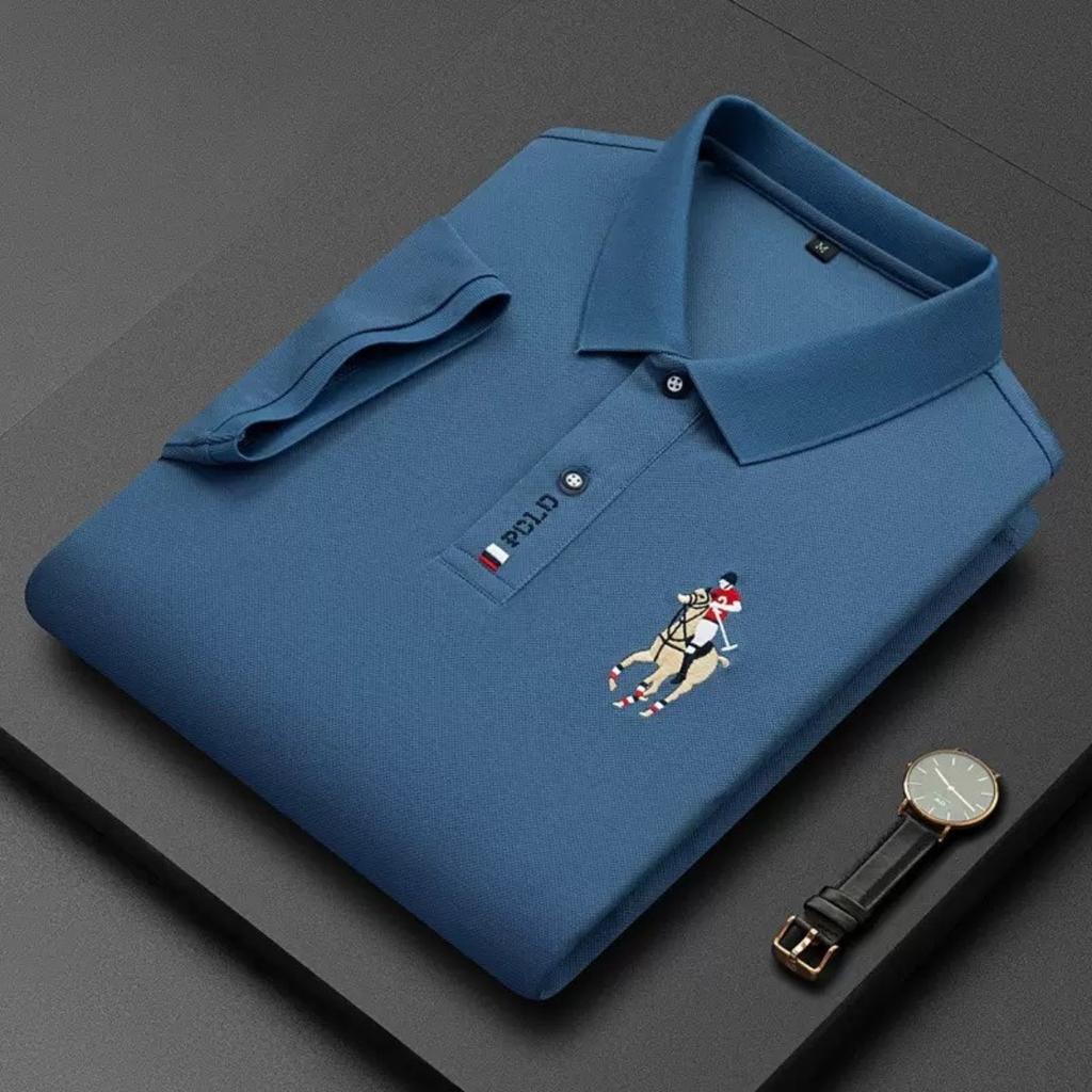 TrendHub Men's Embroidered Casual Fashion Short Sleeved Polo Shirt Comfortable Top