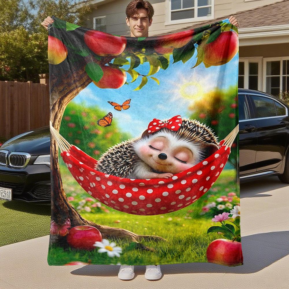 1PC Hedgehog, HammockOutdoor Flannel Blanket - Soft Plush Decor for Picnics, camping, Bedroom, Playroom, Office, or Lunch Break 1324A