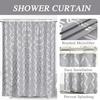 Metallic Silver Geometric Printed Shower Curtain, Gray Sparkly Cloth Shower Curtain with Diamond Pattern, Unique Classy Bathroom Curtains for