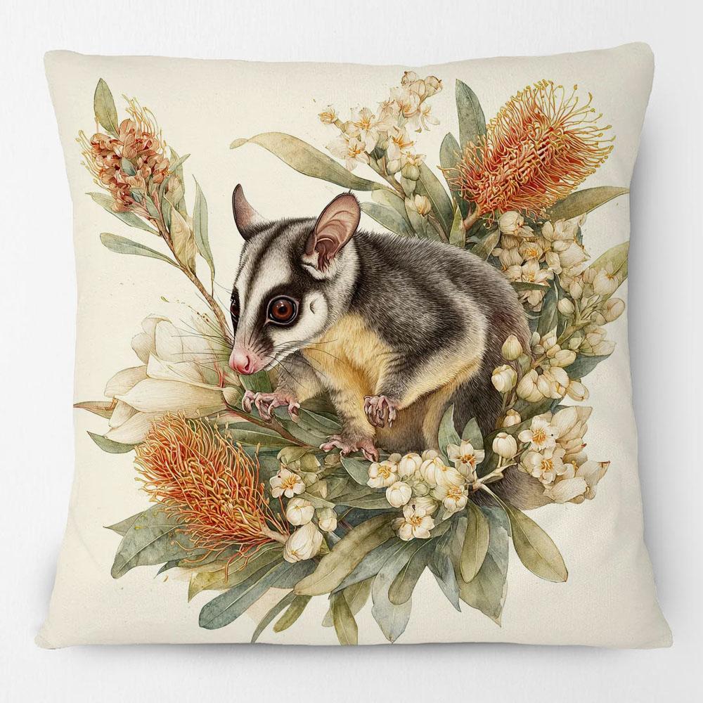 Australian Sugar Glider Animals Painting Cushion Covers Bottlebrush Flowers Decorative Pillowcase