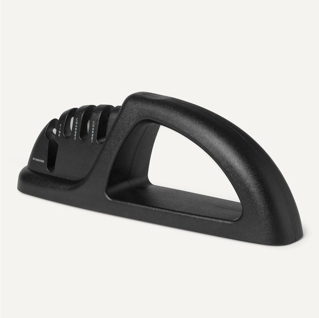 Amazon Basics Knife Scissors Sharpening Safety Gloves Included 4-in-1 Sharpener, Sharpener, 3-Stage (Coarse, Medium, Fine), Non-Slip Base,