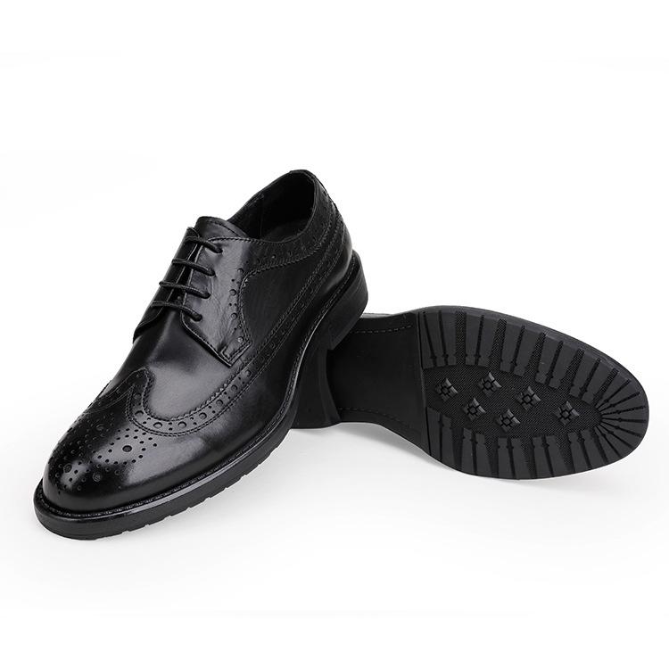 Large Size Shoes, Leather Shoes, Men'S Genuine Leather First Layer Cowhide British Style Brock Engraved Business Dress Wedding Shoes