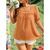 Summer New Large-sized Polka Dot Square-neck Top with Puff Sleeves, Loose and Slimming Baby Doll Style Shirt