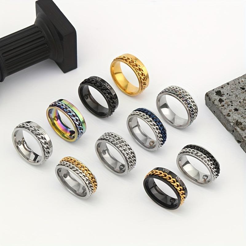 Stainless Steel Jewelry Marking Roman Numeral Chain Rotatable Ring Hip-Hop Style Titanium Steel Ring Set