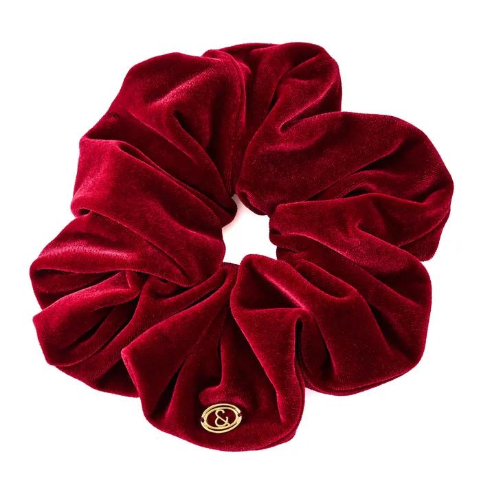 & COUTURE RED VELVET HAIR SCRUNCHIE
