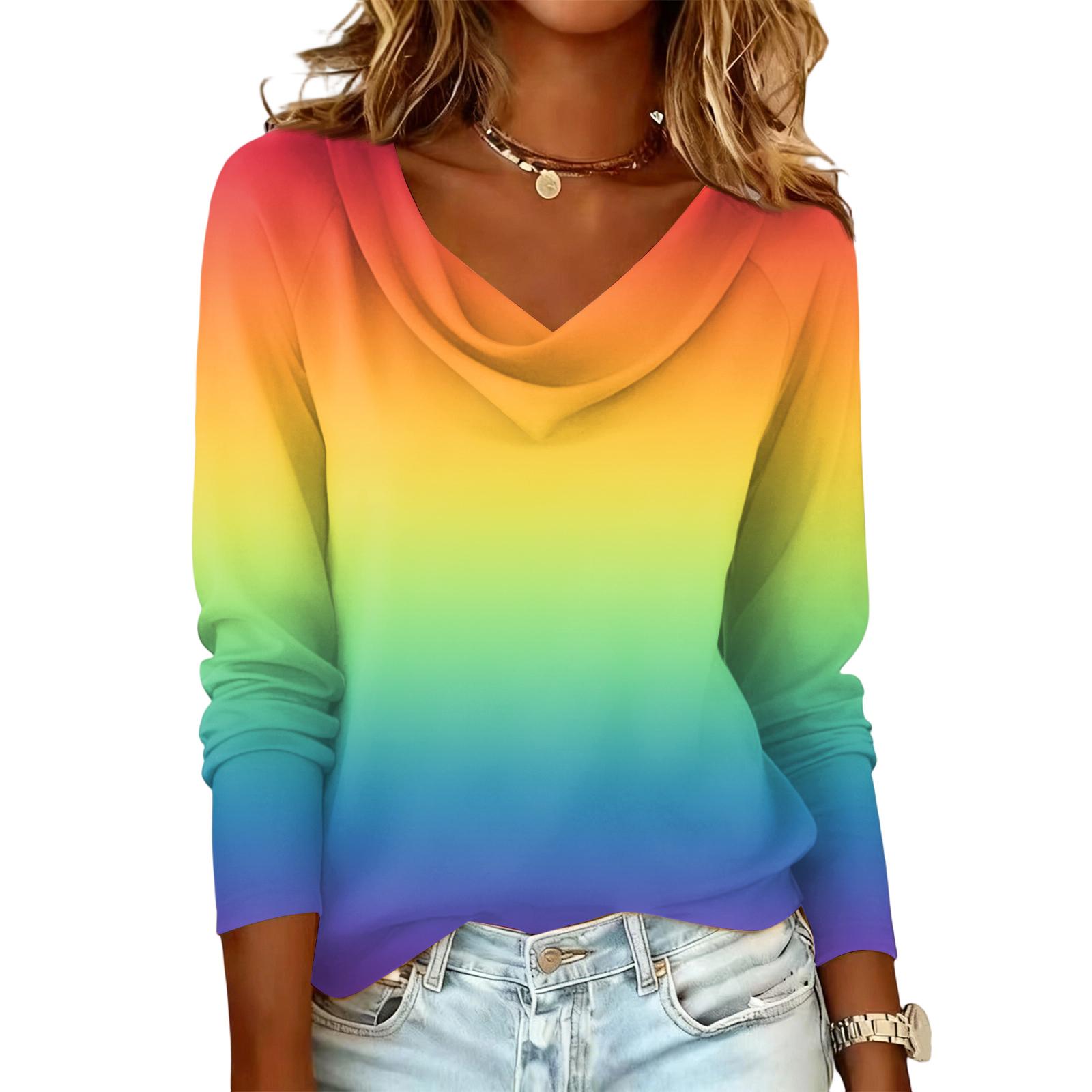 Ladies  gradient printed casual fashion long sleeved pullover top S