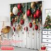 2D flat printing 2pcs Christmas Drapes Red and Gold Ball Pine Branch Snowflake Durable Polyester Without Electricity Versatile