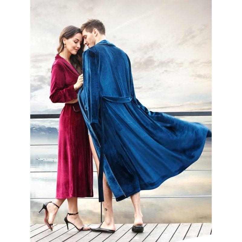 Seven-Yarn Velvet Men's and Women's Couple Lengthened Nightgown Spring & Fall Pajamas Bathrobe Homewear Bride and Groom Morning Gowns