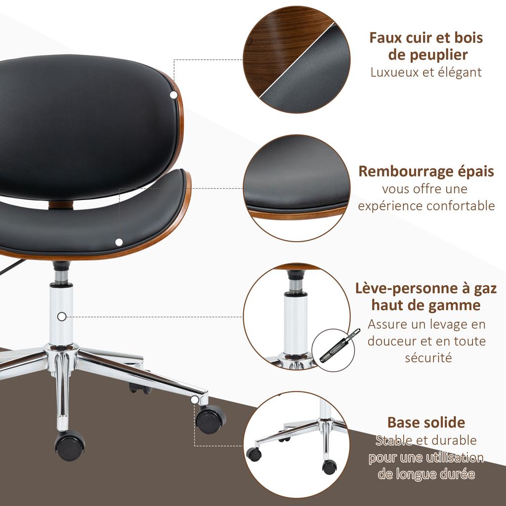 Vintage Design Office Chair Adjustable Height 360 Degree Swivel Poplar Wood Synthetic Coating 53 X 53 X 77 87 Cm