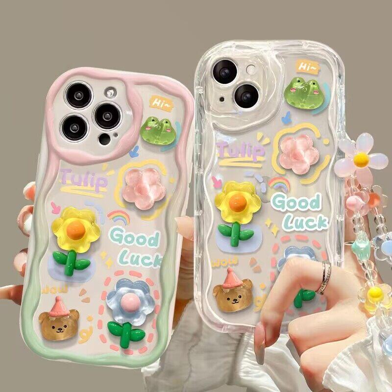 3D Flower Animal Casing For Samsung Galaxy S25 S24 S23 S22 S21 Plus Ultra S20 S21 S24 FE A54 A15 S23+ S24FE 5G Case With Chain
