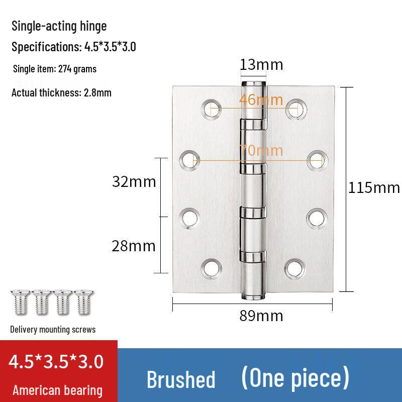 304 Stainless Steel American-Style Widened Hinge for Wood, Metal, and Fire Doors