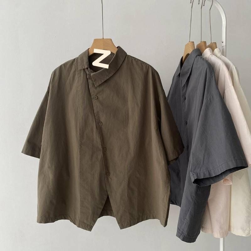 Cotton Shirts Women Vintage Short Sleeve Polo Neck Casual Summer Single Breasted One Piece Blouse Women