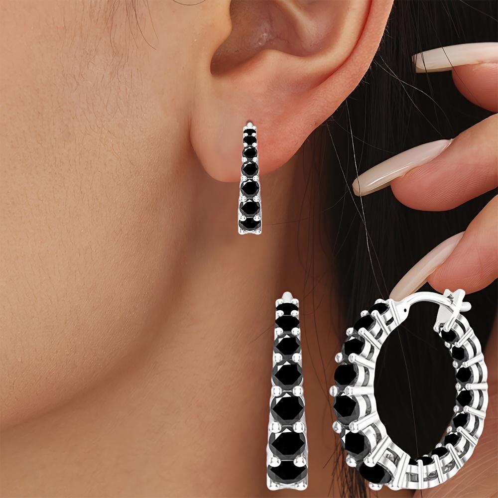 Black Awn Fashion Classic Hoop Earrings Black Spinel Stone Earrings for Women Hoop Earring Jewelry Gift